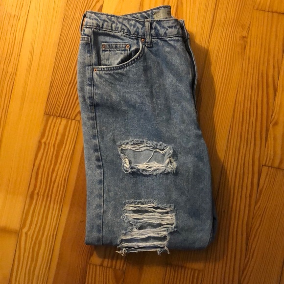 Light Blue Topshop Ripped Mom Jeans - Picture 1 of 5